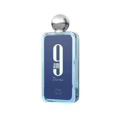 Afnan 9 AM Dive base notes deliver patchouli jasmine ginger sandalwood warmth.