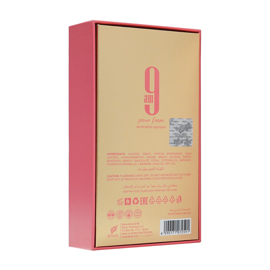 Afnan 9 AM Pour Femme 3.4 oz bottle ready for daily wear
