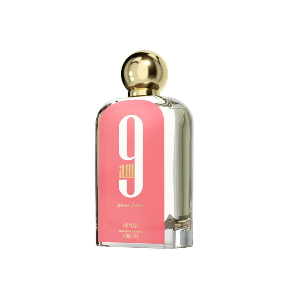 Afnan 9 AM Pour Femme heart notes show fruity elegance with black currant and raspberry