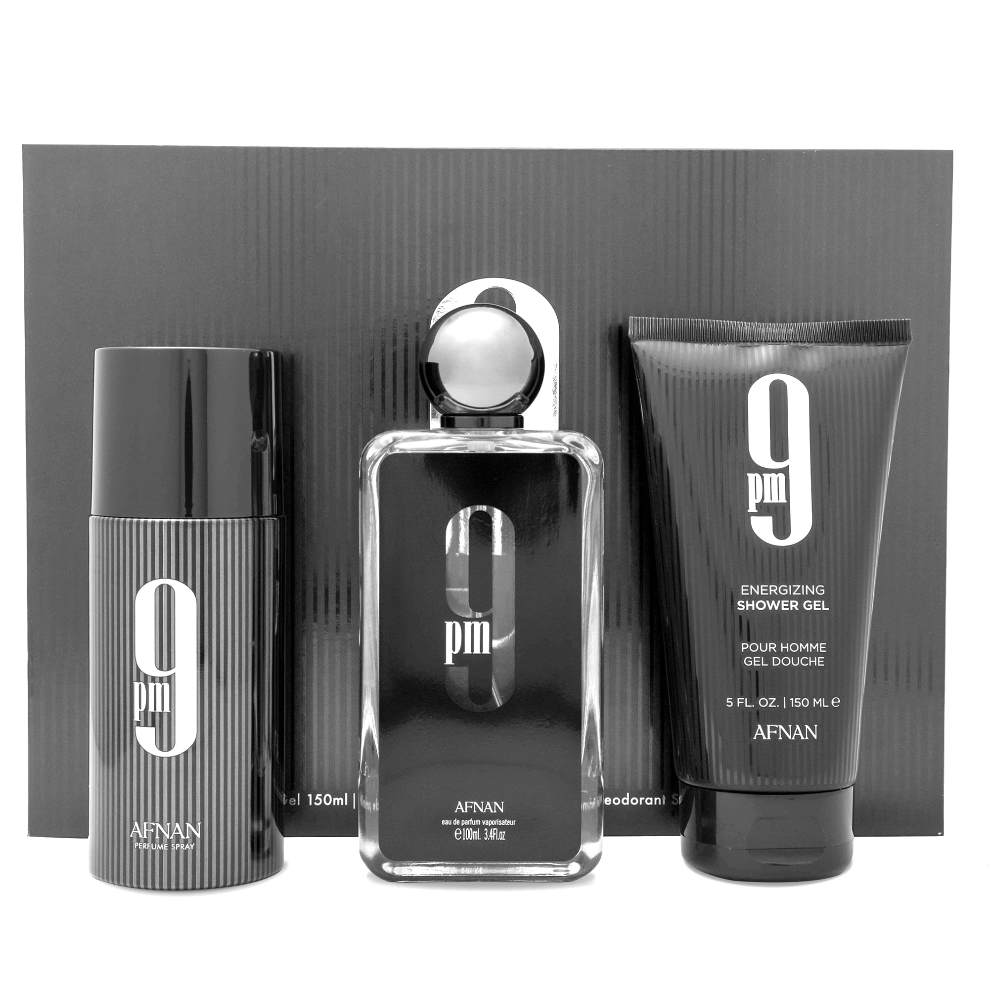 Afnan 9 PM EDP bottle closeup showing elegant design and longevity.
