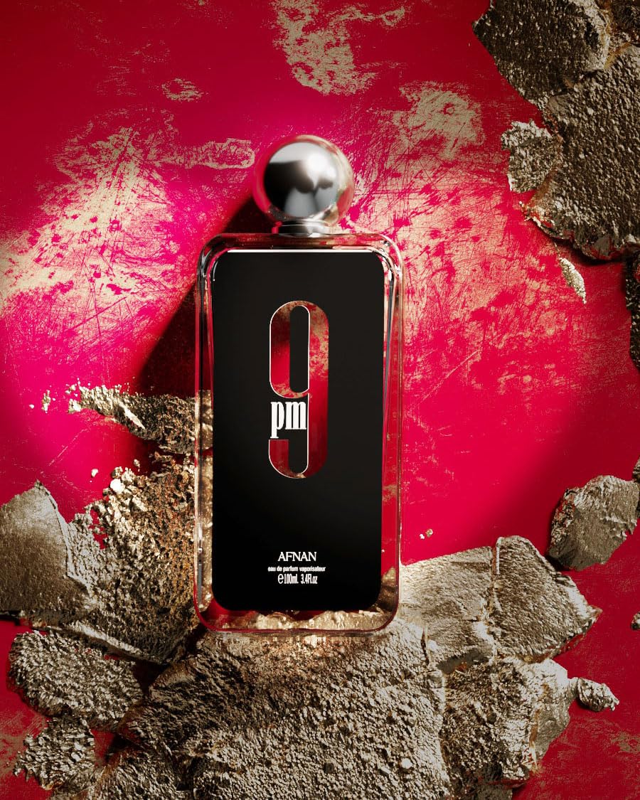Afnan 9 PM for Men packaging on shelf enhances premium brand appeal.