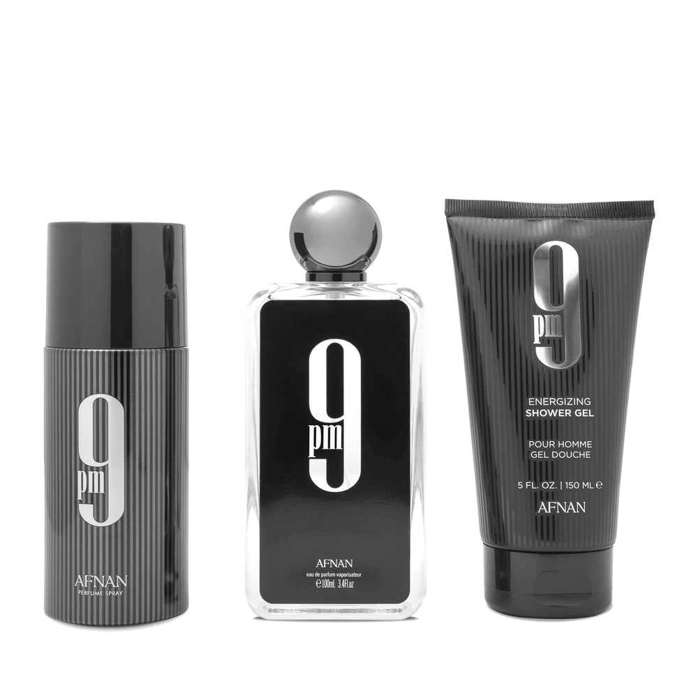 Afnan 9 PM gift set packaging highlights premium gifting presentation.