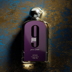 Afnan 9 PM Pour Femme cap detail highlights precise craftsmanship for luxury appeal.
