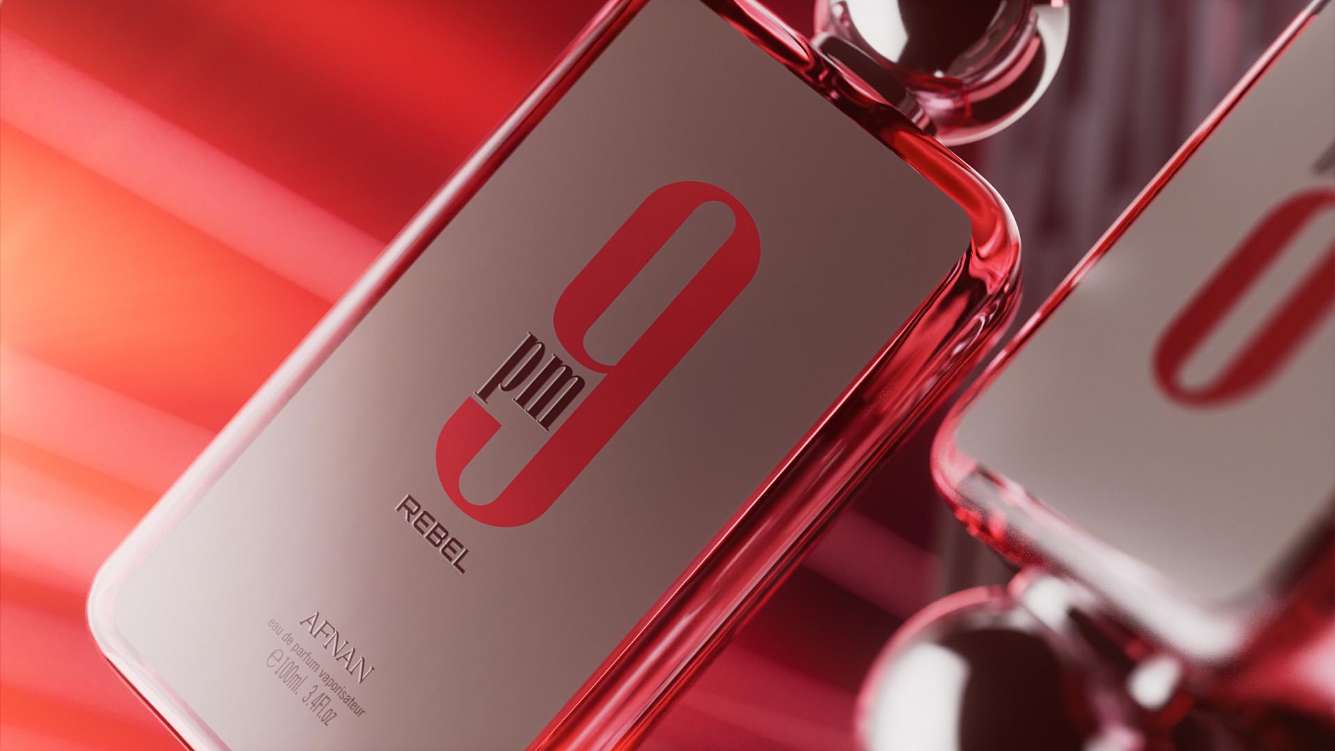Afnan 9 PM Rebel night-out mood visualizes versatile fragrance for evening occasions.