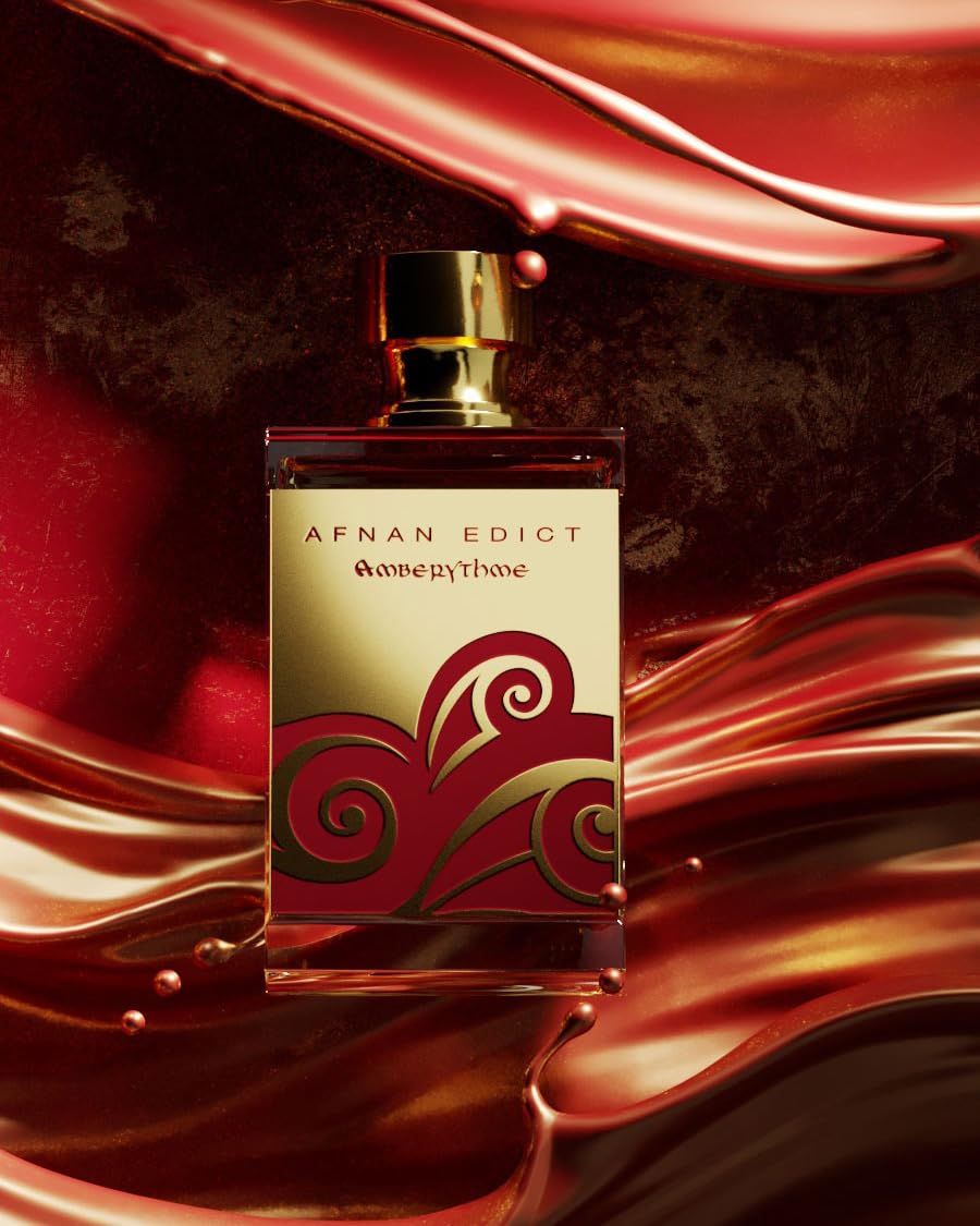 Afnan Edict Amberythme packaging shot emphasizing luxe presentation and gift-ready appeal