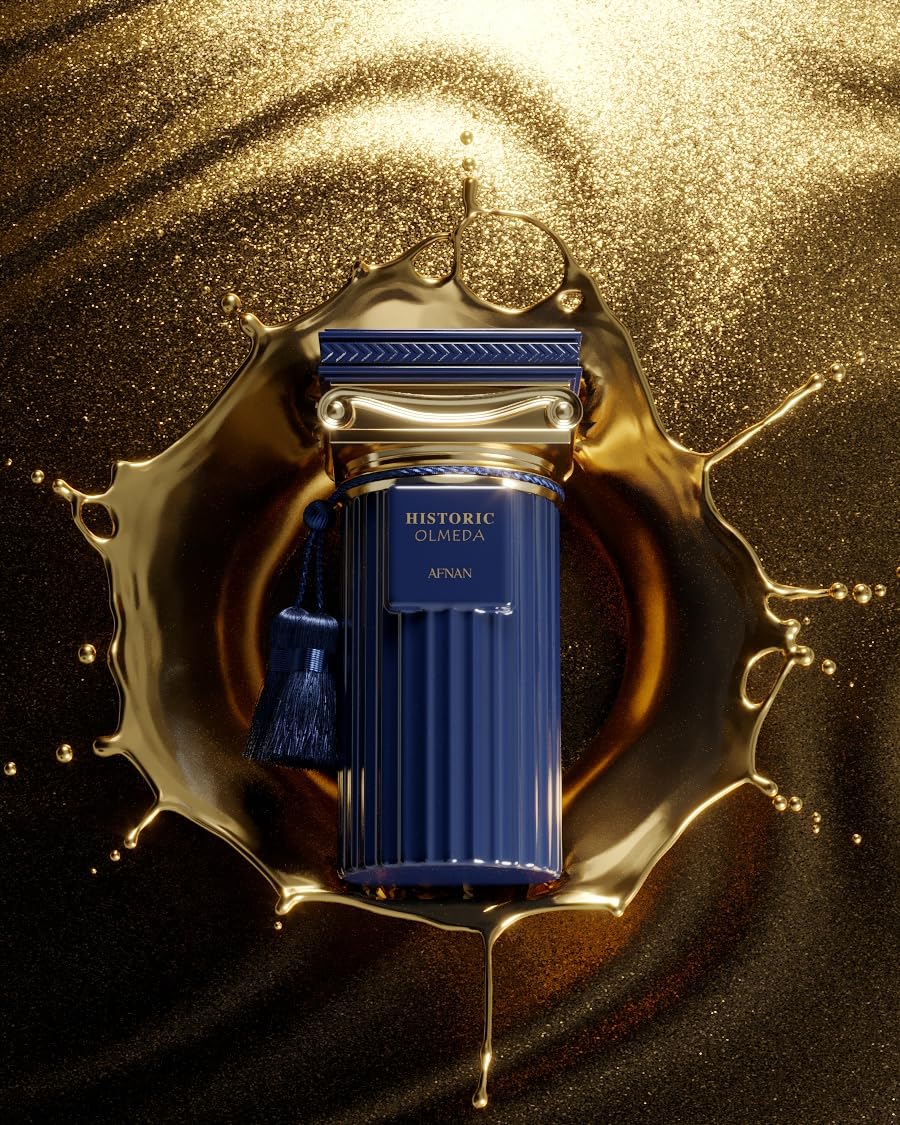 Afnan Historic Olmeda full bottle on shelf suggests versatile daily wear.
