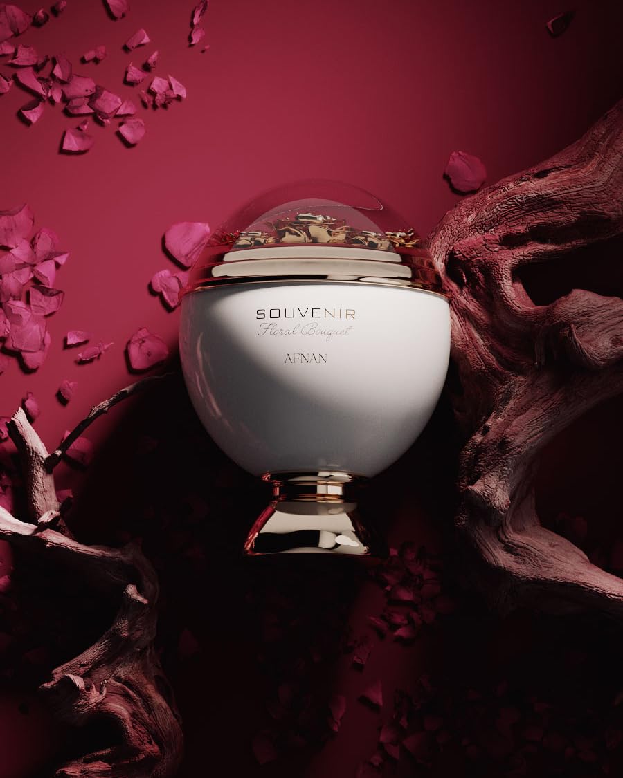 Afnan Souvenir Floral Bouquet lychee rhubarb bergamot close-up showing fresh start