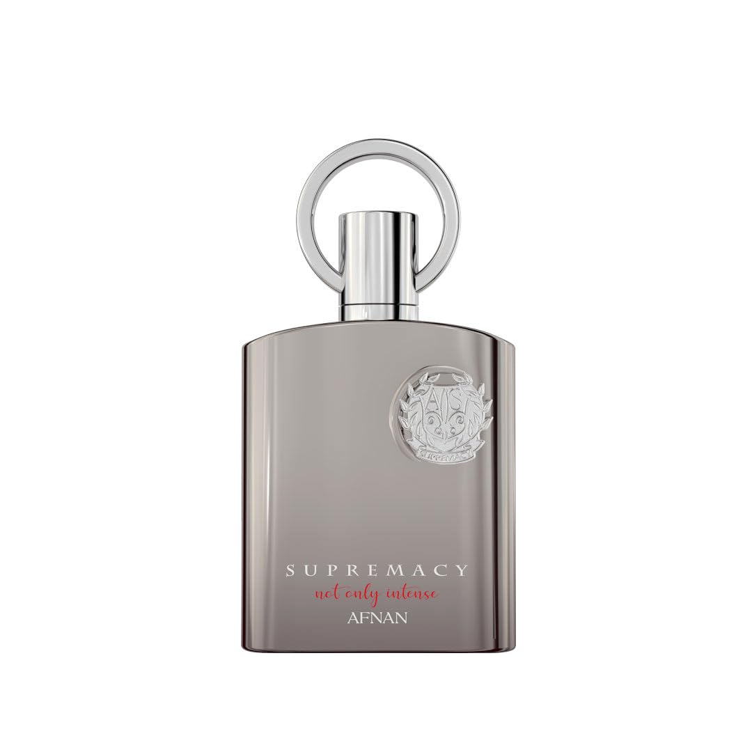 Afnan Supremacy Not Only Intense bottle closeup, long-lasting masculine fragrance for evening wear.