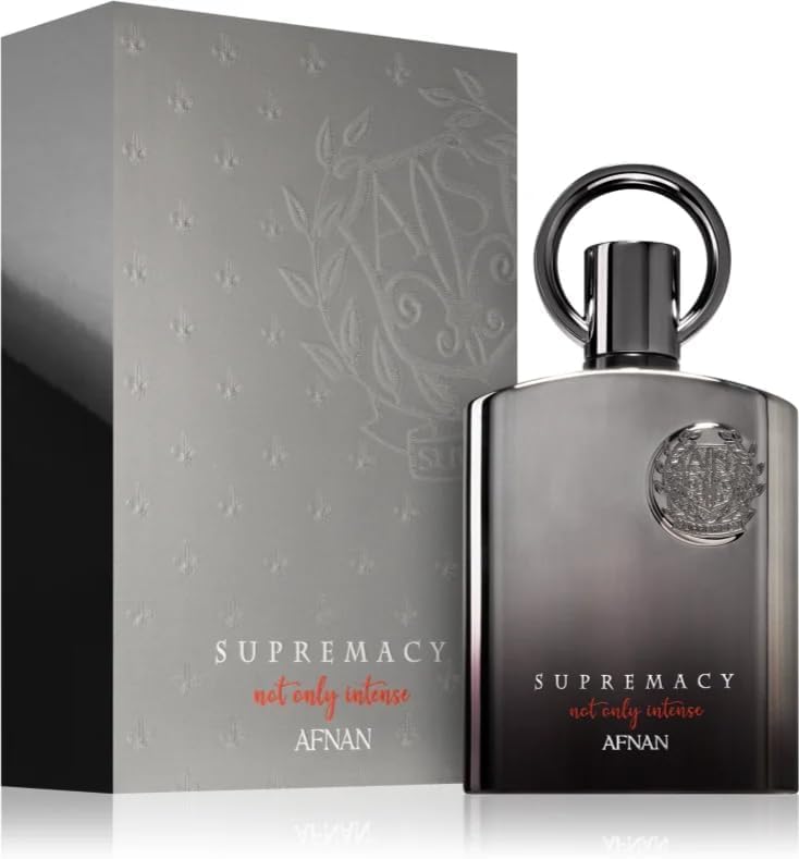 Afnan Supremacy Not Only Intense bottle on reflection, ideal for evening occasions.