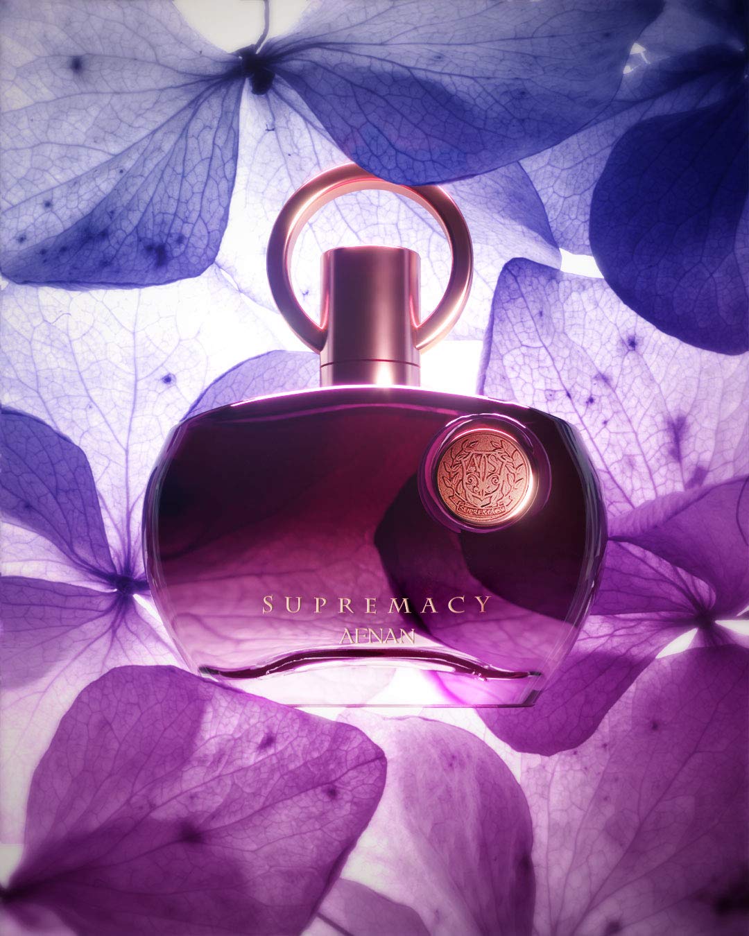 Spray action of Afnan Supremacy Purple showing fragrance diffusion potential.