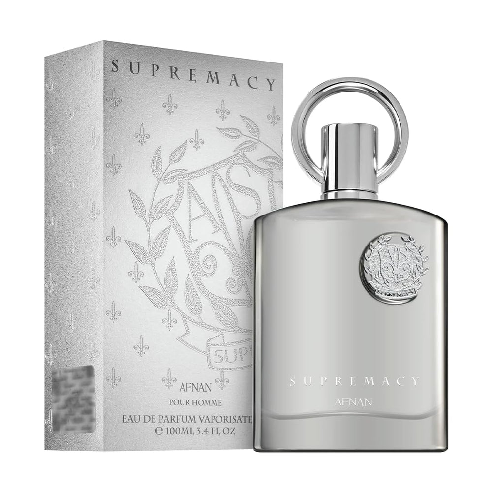 Afnan Supremacy Silver packaging evokes elegant gift-ready presentation.