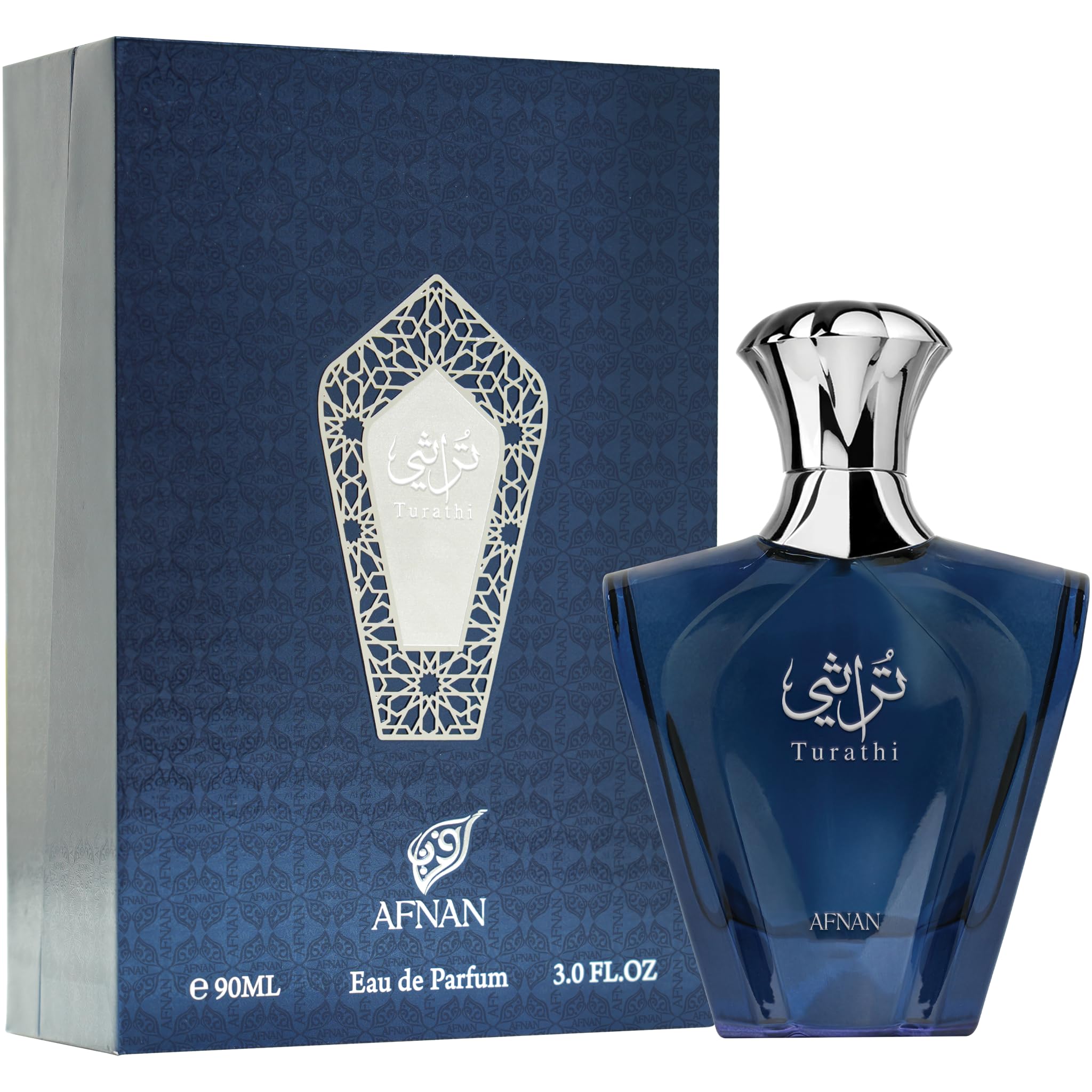 Afnan Turathi Blue base notes musk and patchouli for lasting warmth.