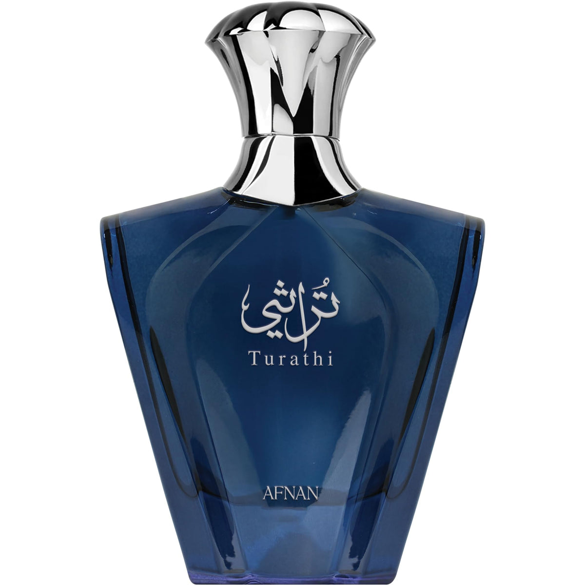 Afnan Turathi Blue Eau de Parfum bottle on display, ideal for daily wear and energizing scent.