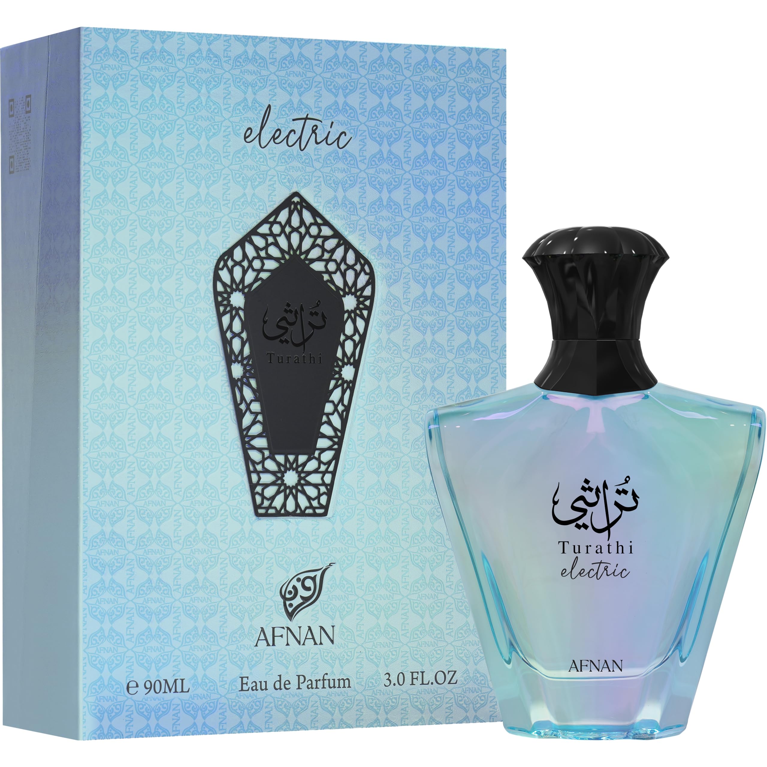 Afnan Turathi Electric bottle in hand suggests versatile, confident daytime aroma.