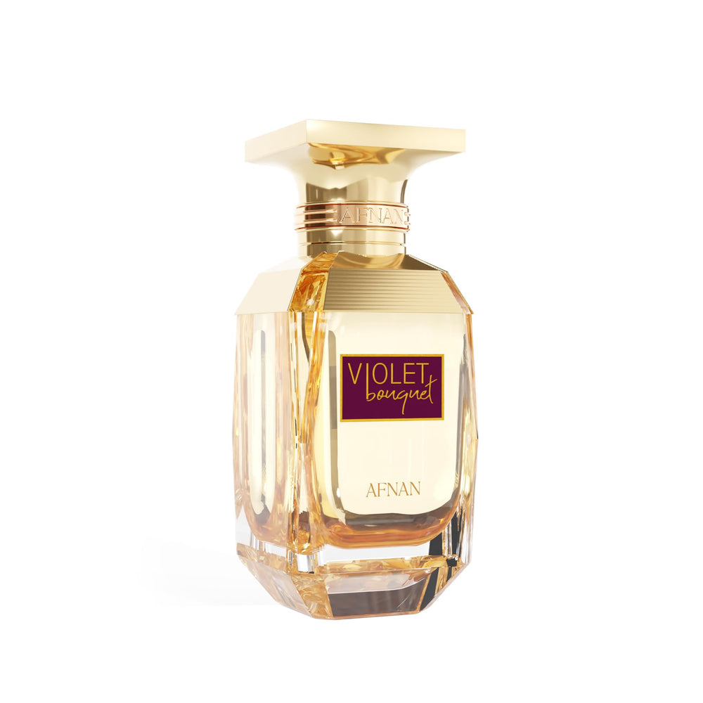 Afnan Violet Bouquet bottle cap close-up showcases premium detailing.