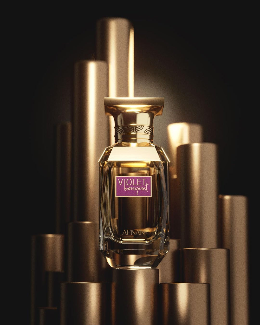 Afnan Violet Bouquet scent illustration evokes floral sophistication and allure.