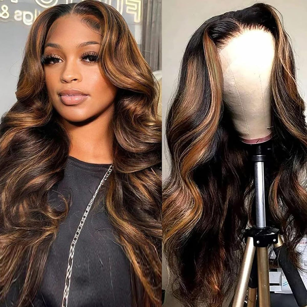 Afribye 30-inch 13x6 highlight body wave wig with lace front for natural parting and versatile daily wear