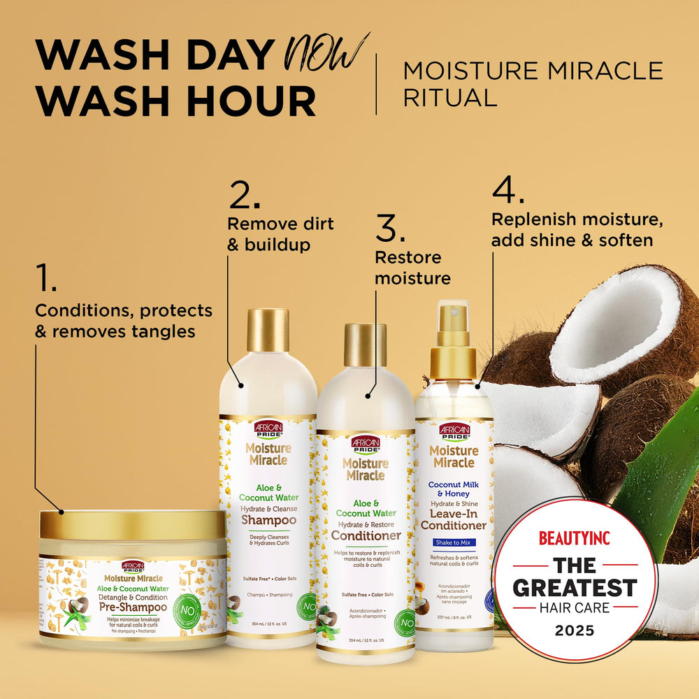 African Pride Moisture Miracle application on wet hair shows quick wash-day prep