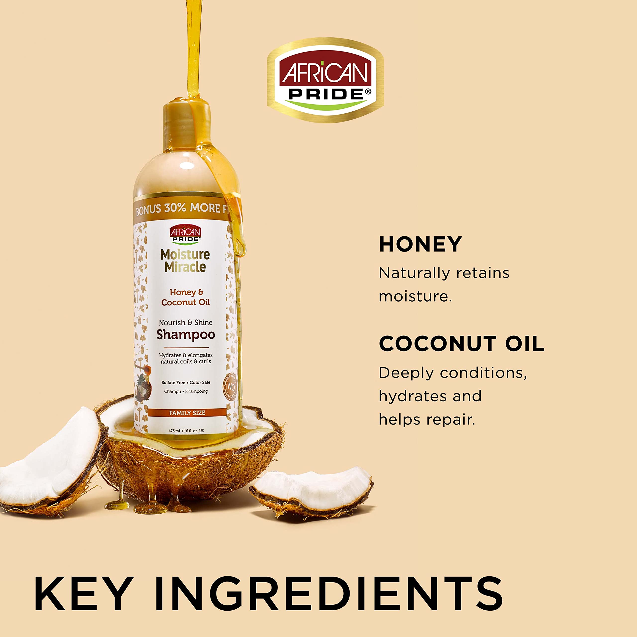 African Pride Moisture Miracle conditioner pour showcases detangling and nourishment for coils