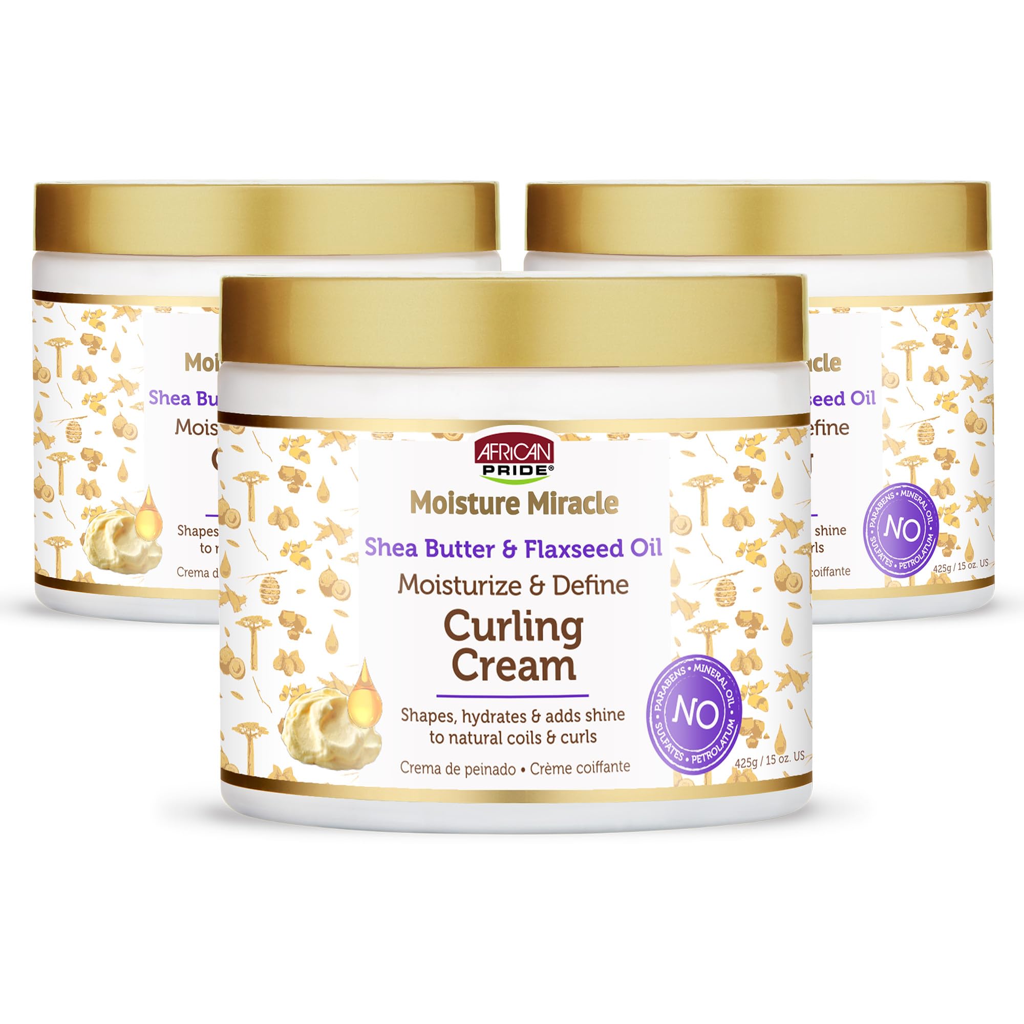 African Pride Moisture Miracle Curling Cream bottle shows smooth, hydrated curls with soft hold for twist-outs