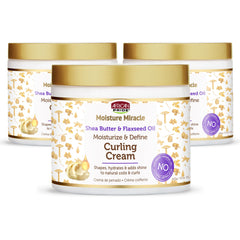 African Pride Moisture Miracle Curling Cream bottle shows smooth, hydrated curls with soft hold for twist-outs
