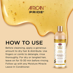 African Pride Moisture Miracle ingredients closeup highlights honey and coconut for moisture
