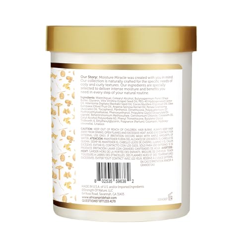 Natural ingredients label on African Pride Moisture Miracle free-from parabens and sulfates