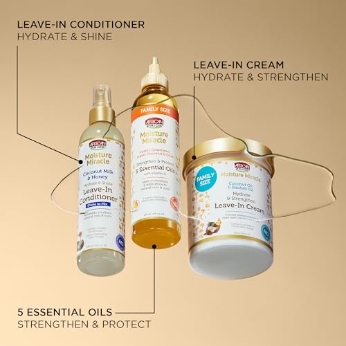 Ingredient label on African Pride Moisture Miracle highlighting natural coconut and baobab oils