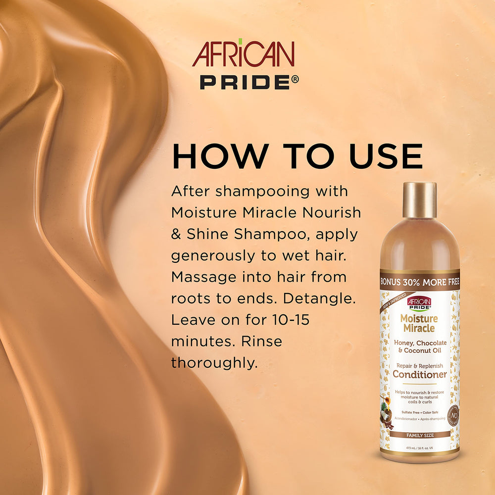 African Pride Moisture Miracle packaging shot emphasizes sulfate-free, color-safe formula
