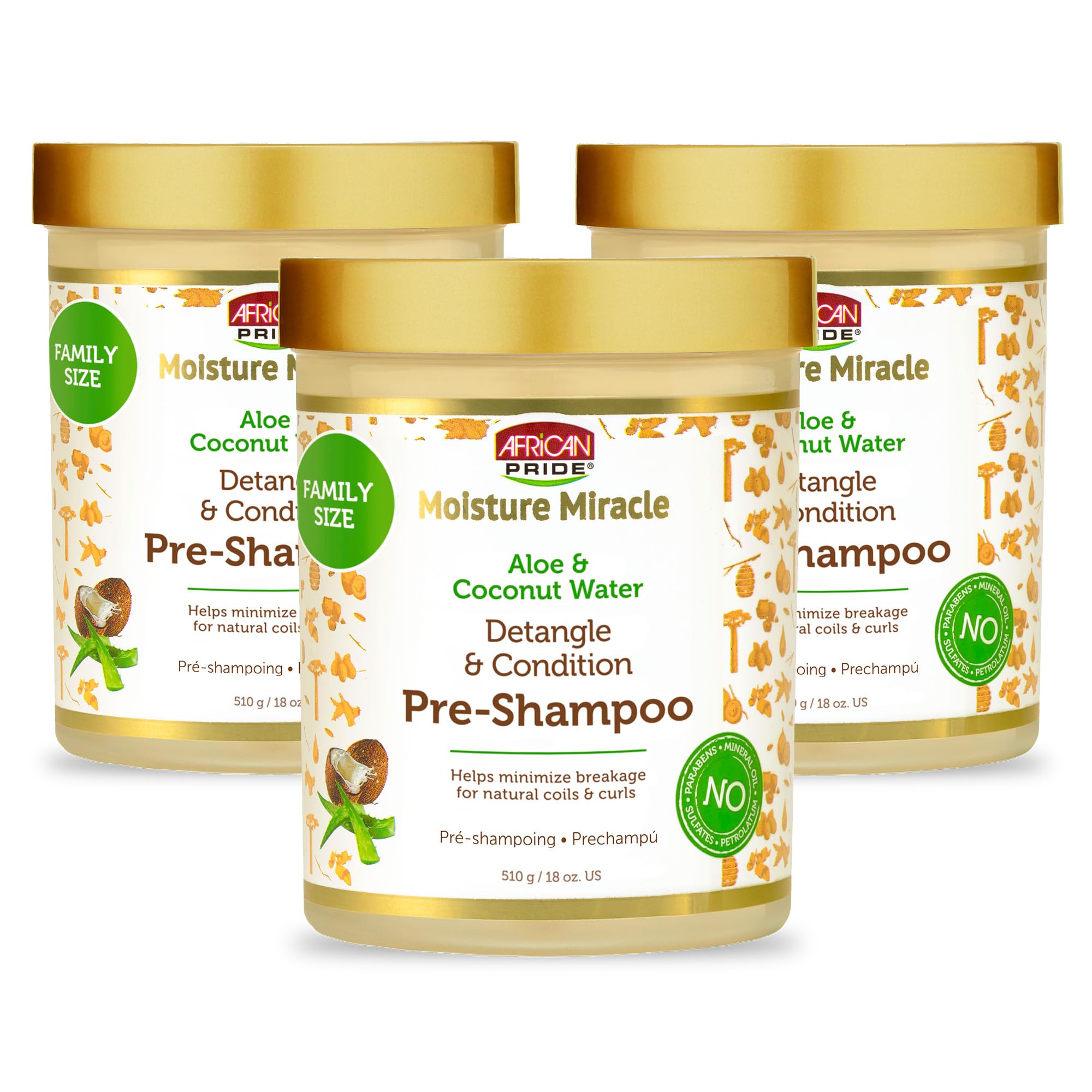 African Pride Moisture Miracle pre-shampoo detangler bottle promotes smooth, tangle-free curls before washing