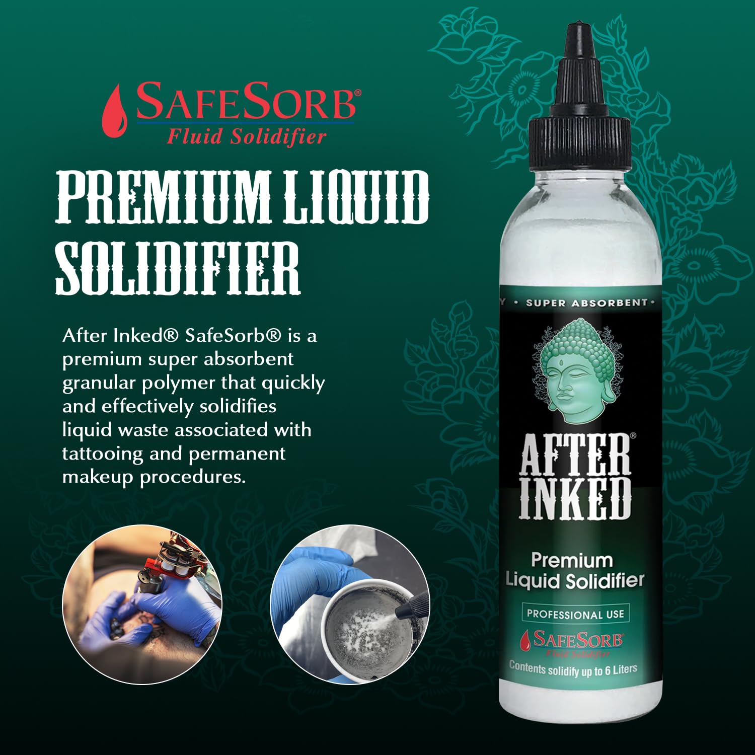 After Inked Liquid Solidifier powder granules close-up showing fast absorption