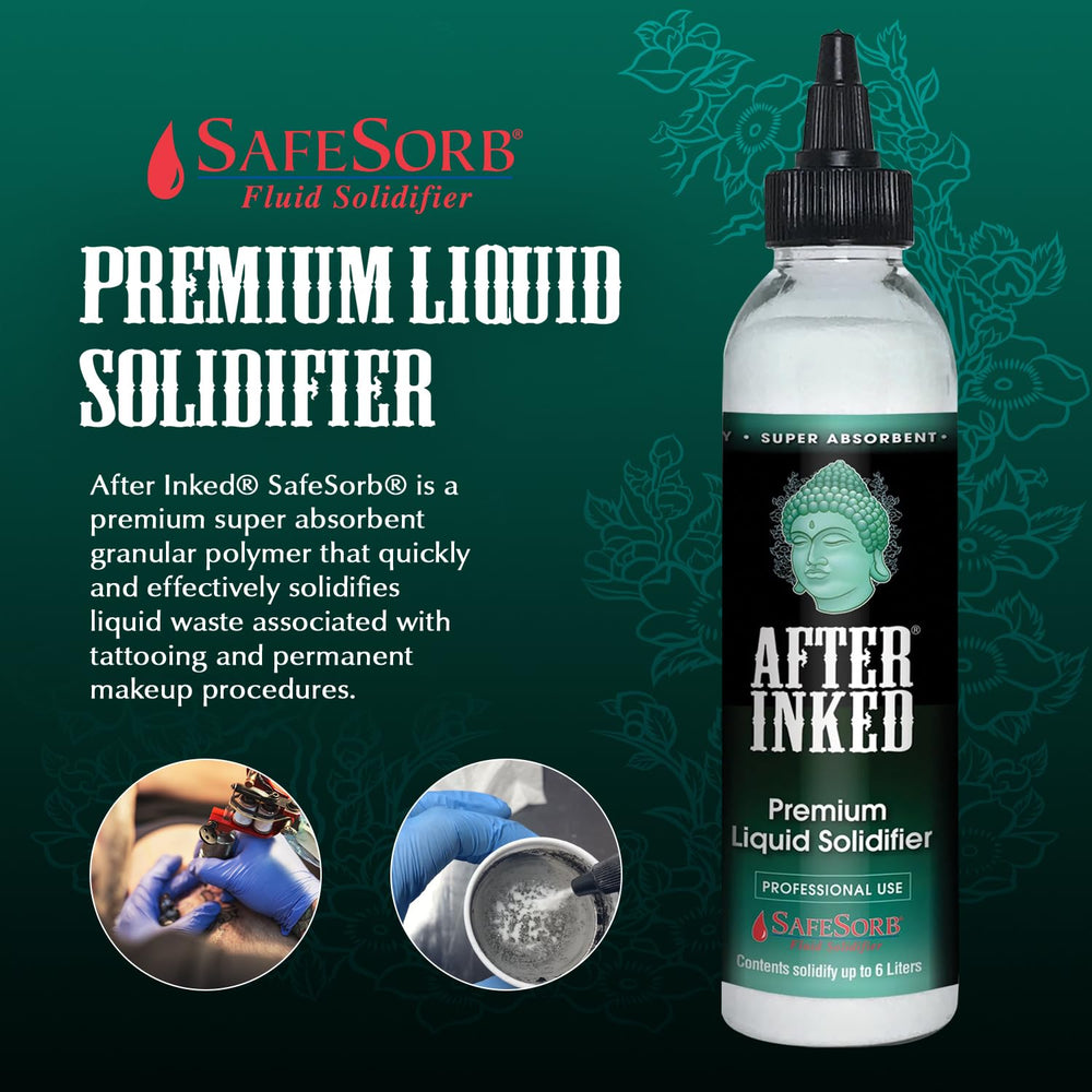 After Inked Liquid Solidifier powder granules close-up showing fast absorption