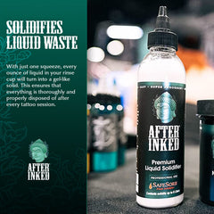 After Inked Liquid Solidifier rinse cup use demonstrating on-site solidification