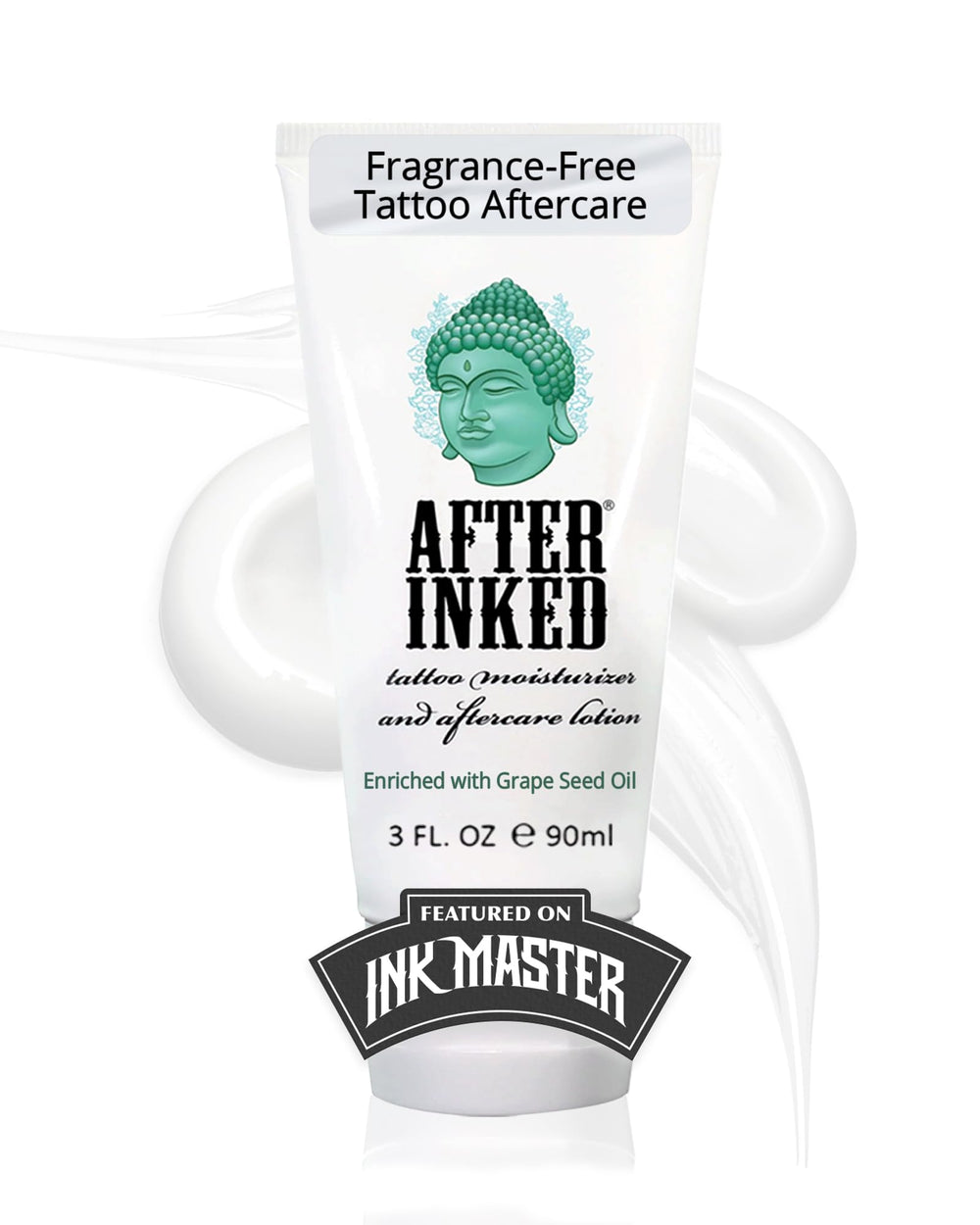 After Inked Tattoo Aftercare Lotion tube delivers hydrating inked-skin care.