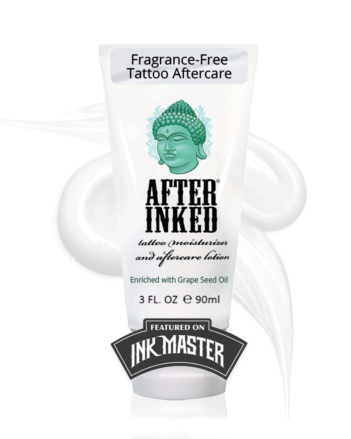 After Inked Tattoo Aftercare Lotion tube delivers hydrating inked-skin care.