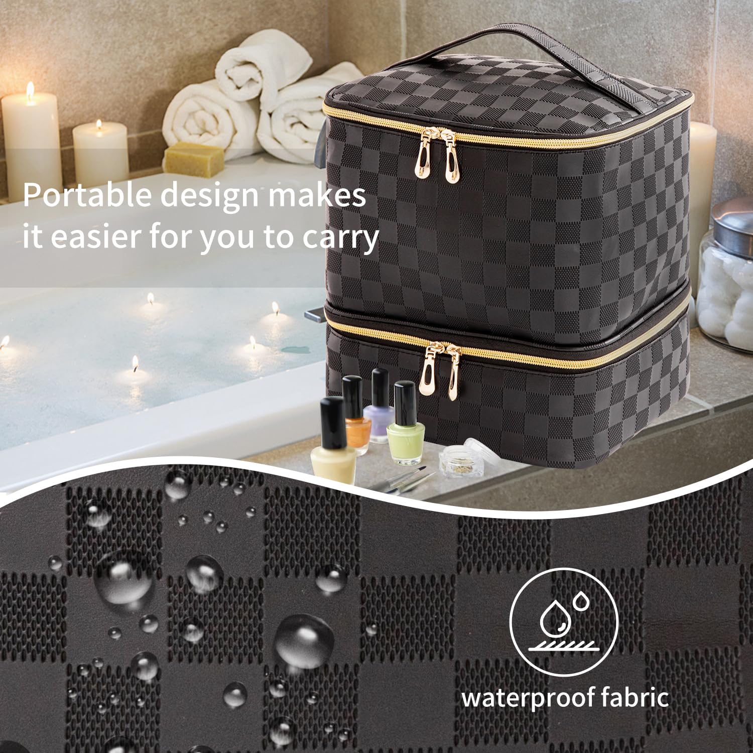 AFUOWER nail polish organizer bag detachable sponge base keeps polishes apart for quick access.
