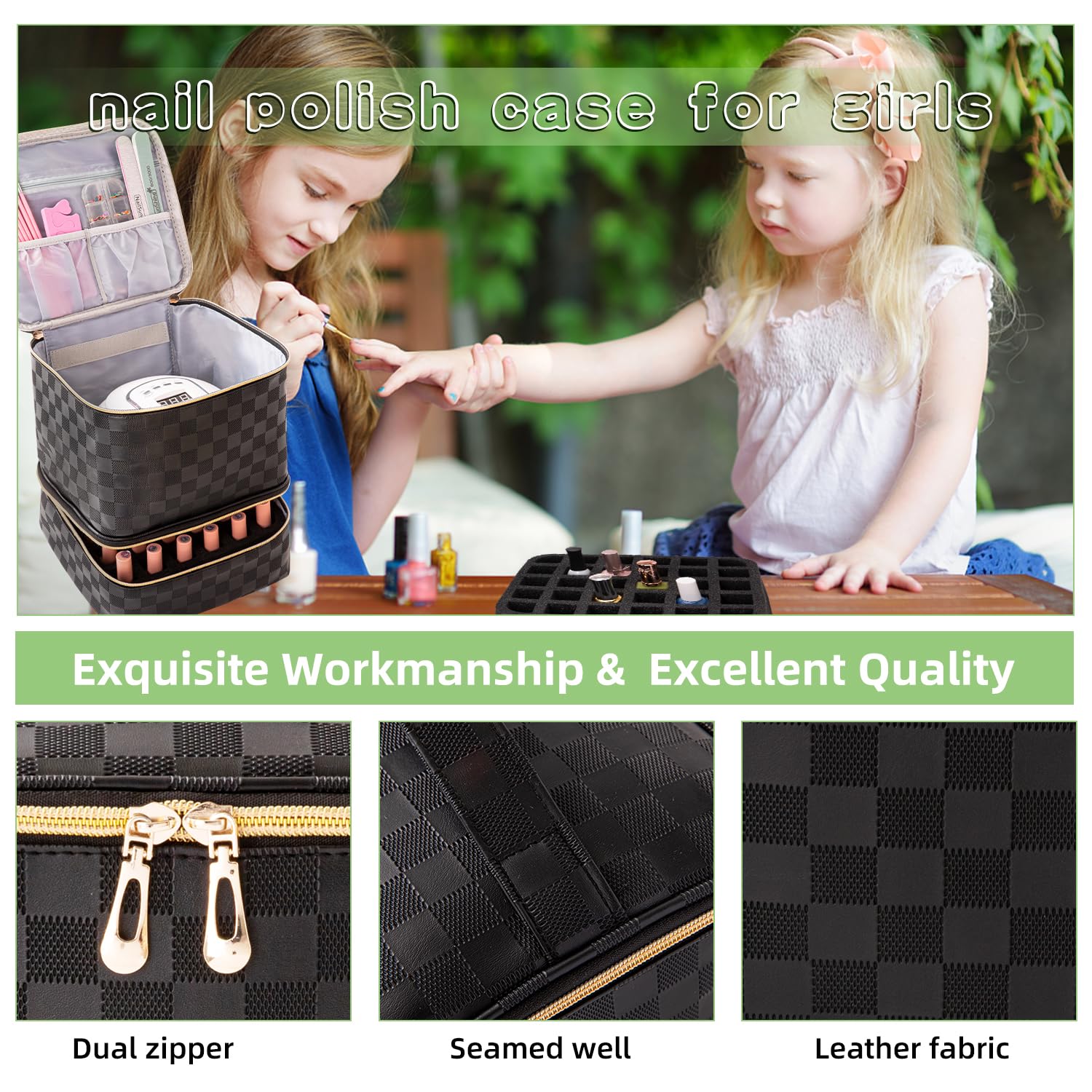 AFUOWER nail polish organizer bag padding protects bottles from bumps during transport.