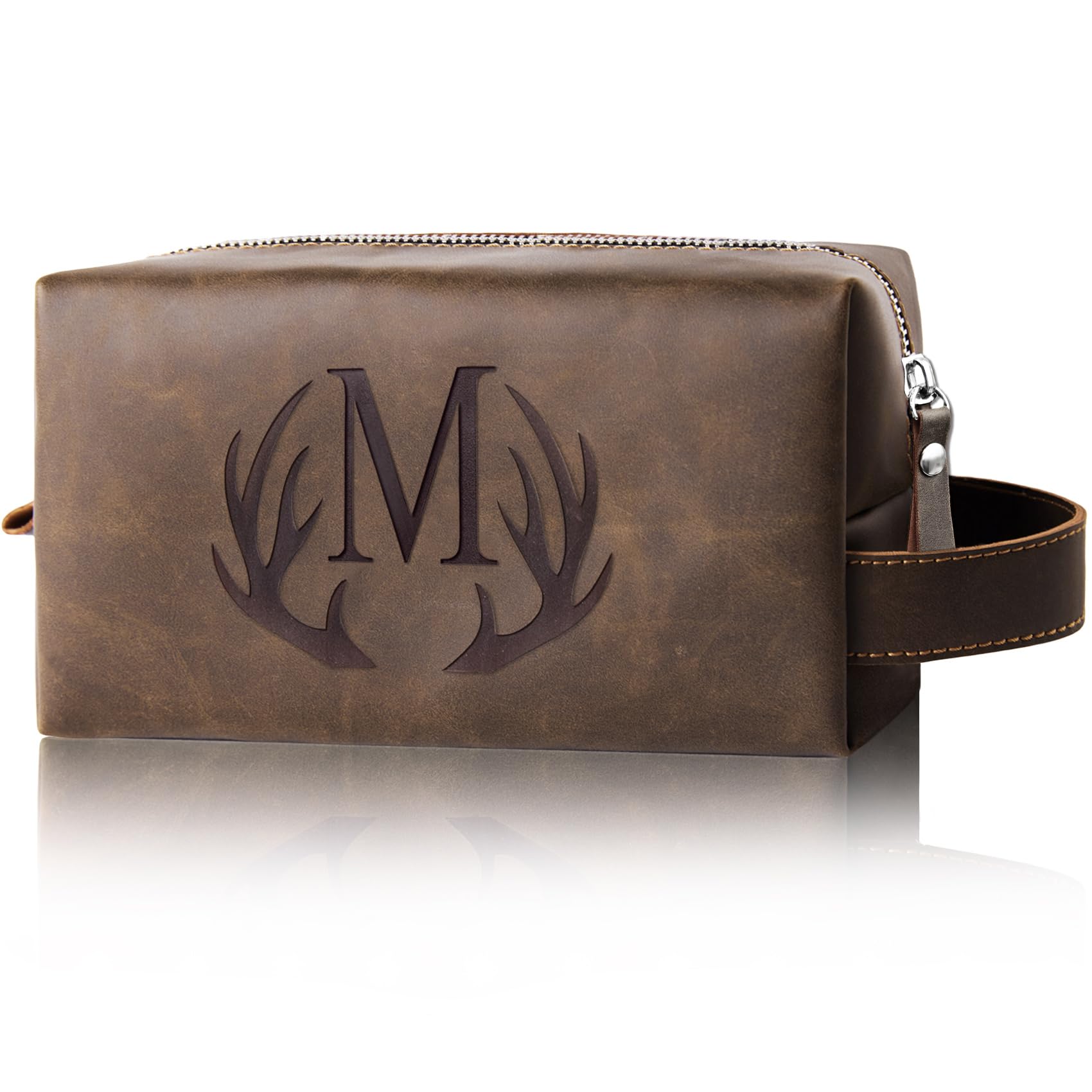 Aganmi men's toiletry bag with personalized initials and antlers, ideal gift for him.