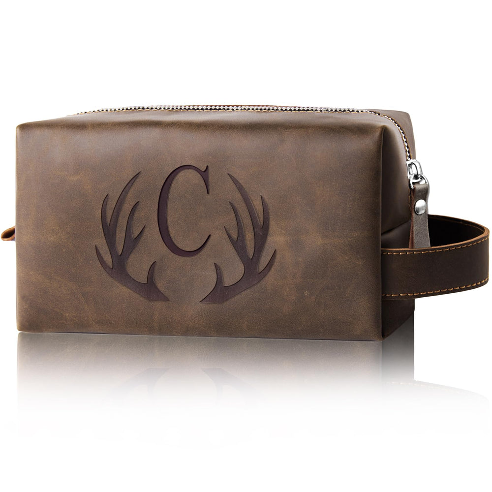 Aganmi bag front view with initials and antlers, gift-ready look.