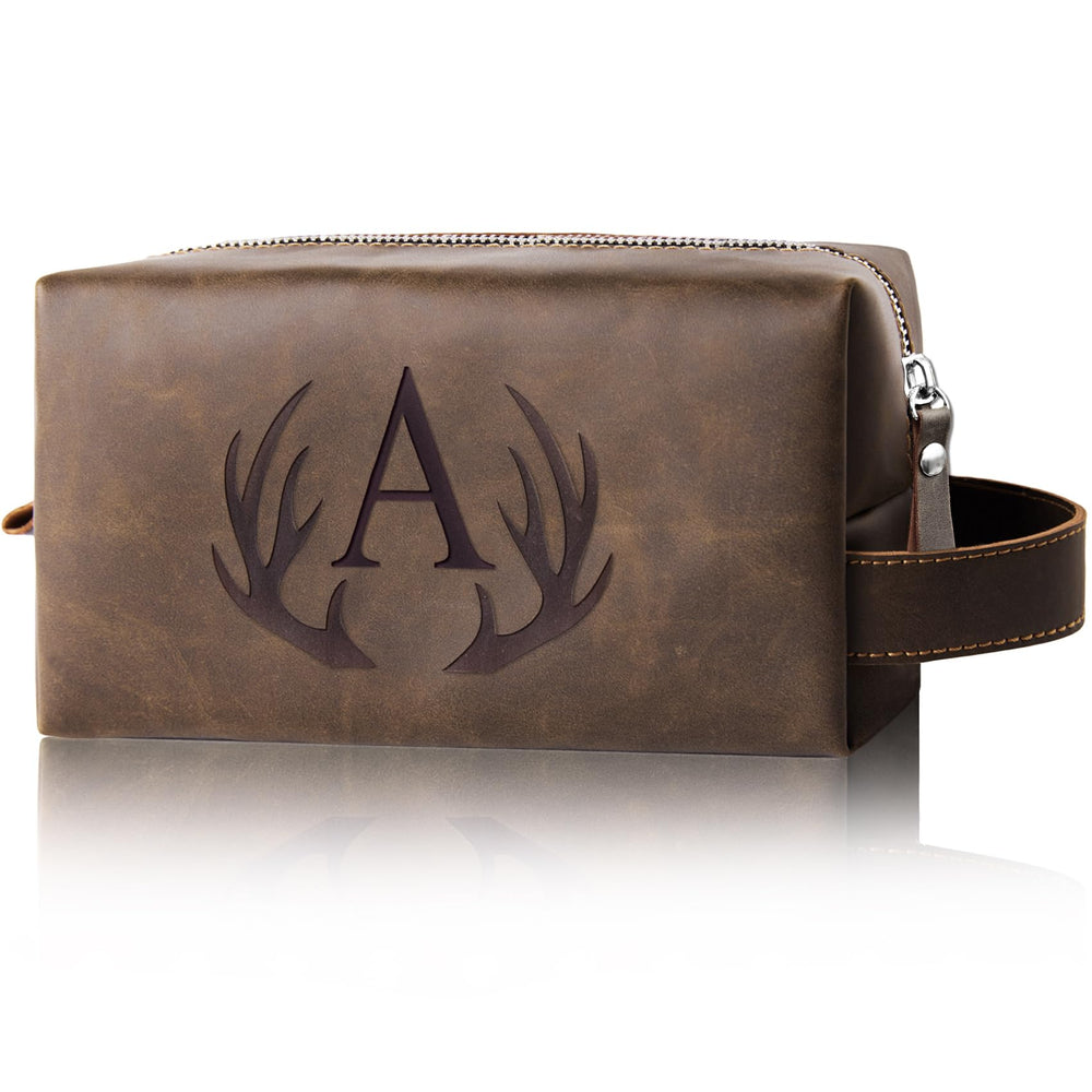 Aganmi personalized toiletry bag close-up with engraved initials for a premium gift