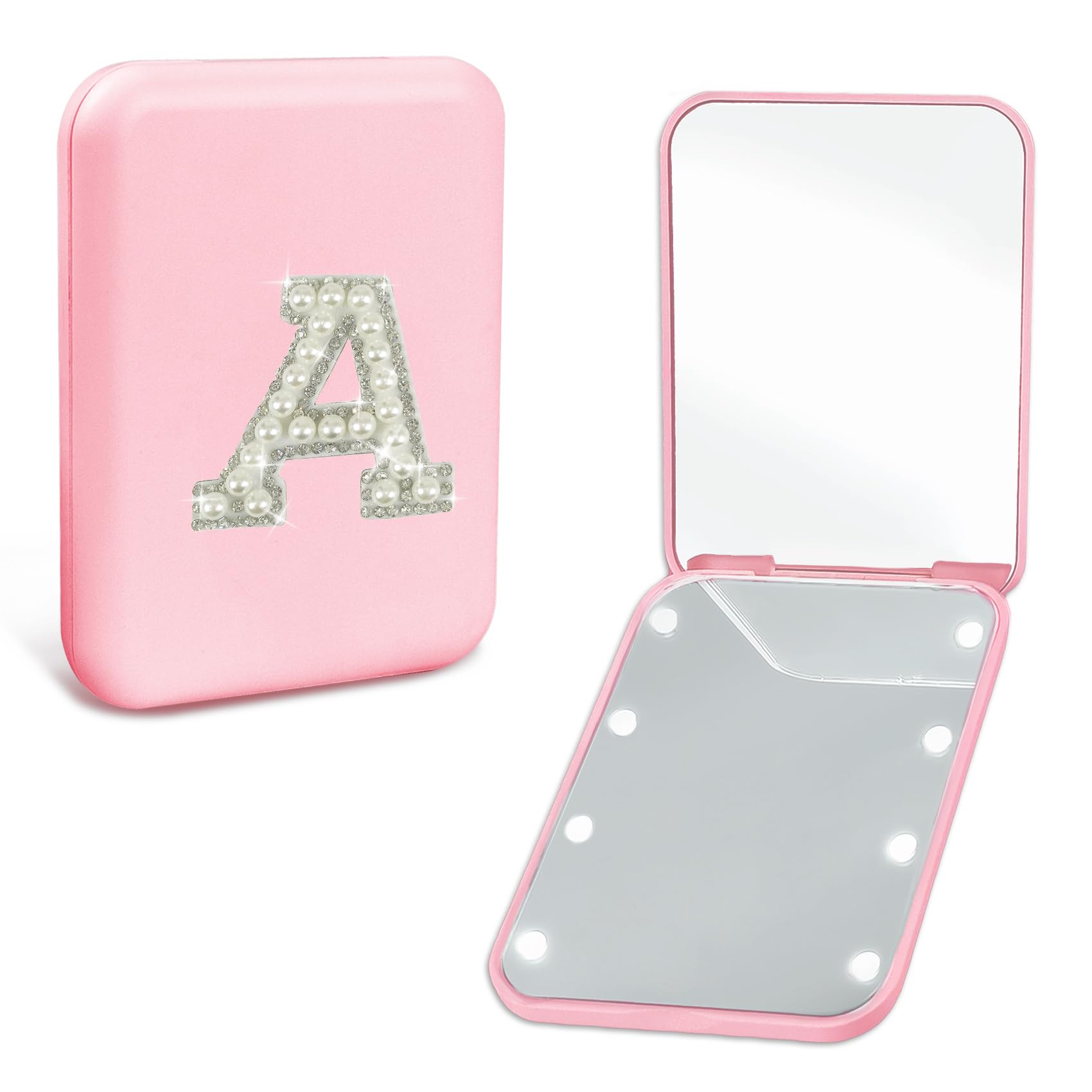 Aganmi Preppy Stuff pearl initials mirror with pearls for personalized style touchups.