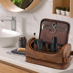 Aganmi toiletry bag interior showing a mesh pocket for organized storage