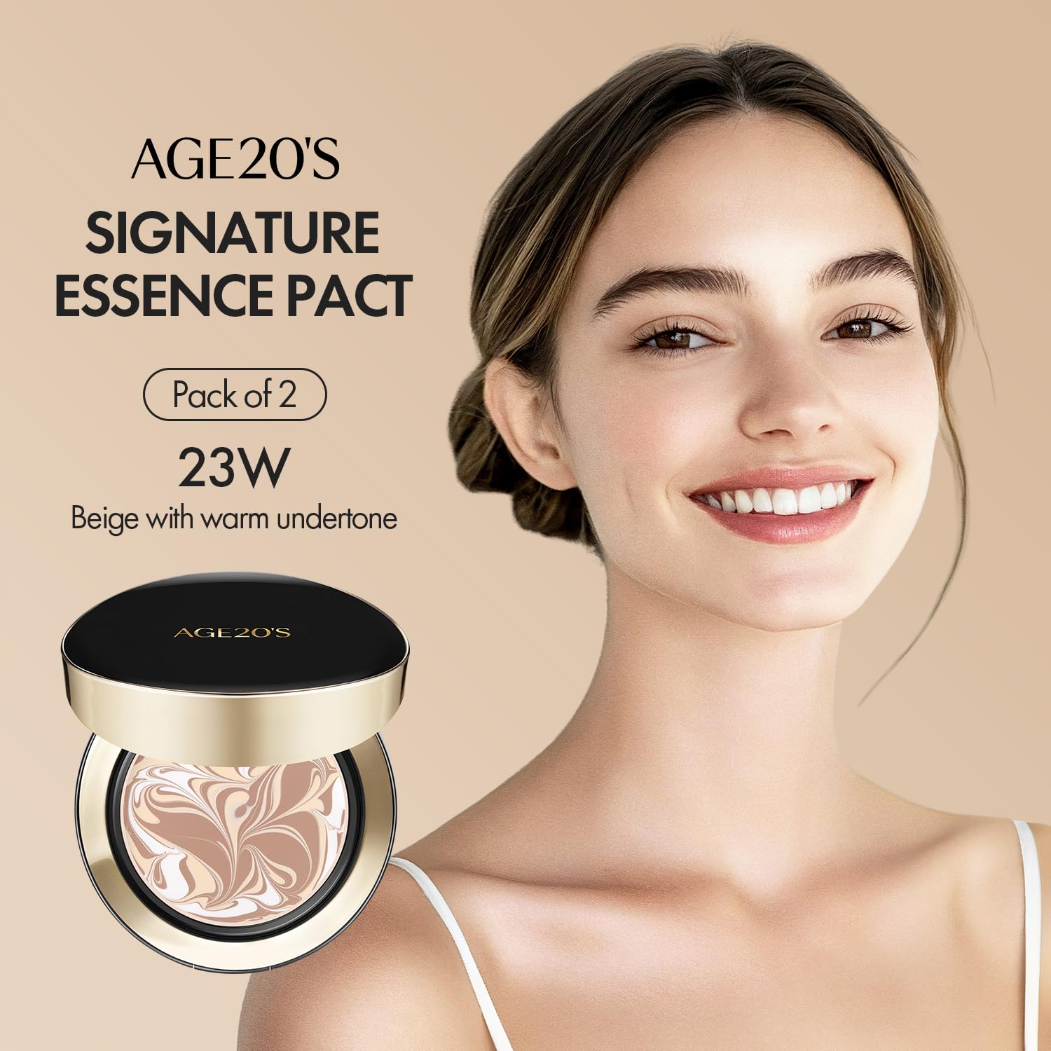 Open compact case of AGE 20's Signature Essence Pact ready for touch-ups
