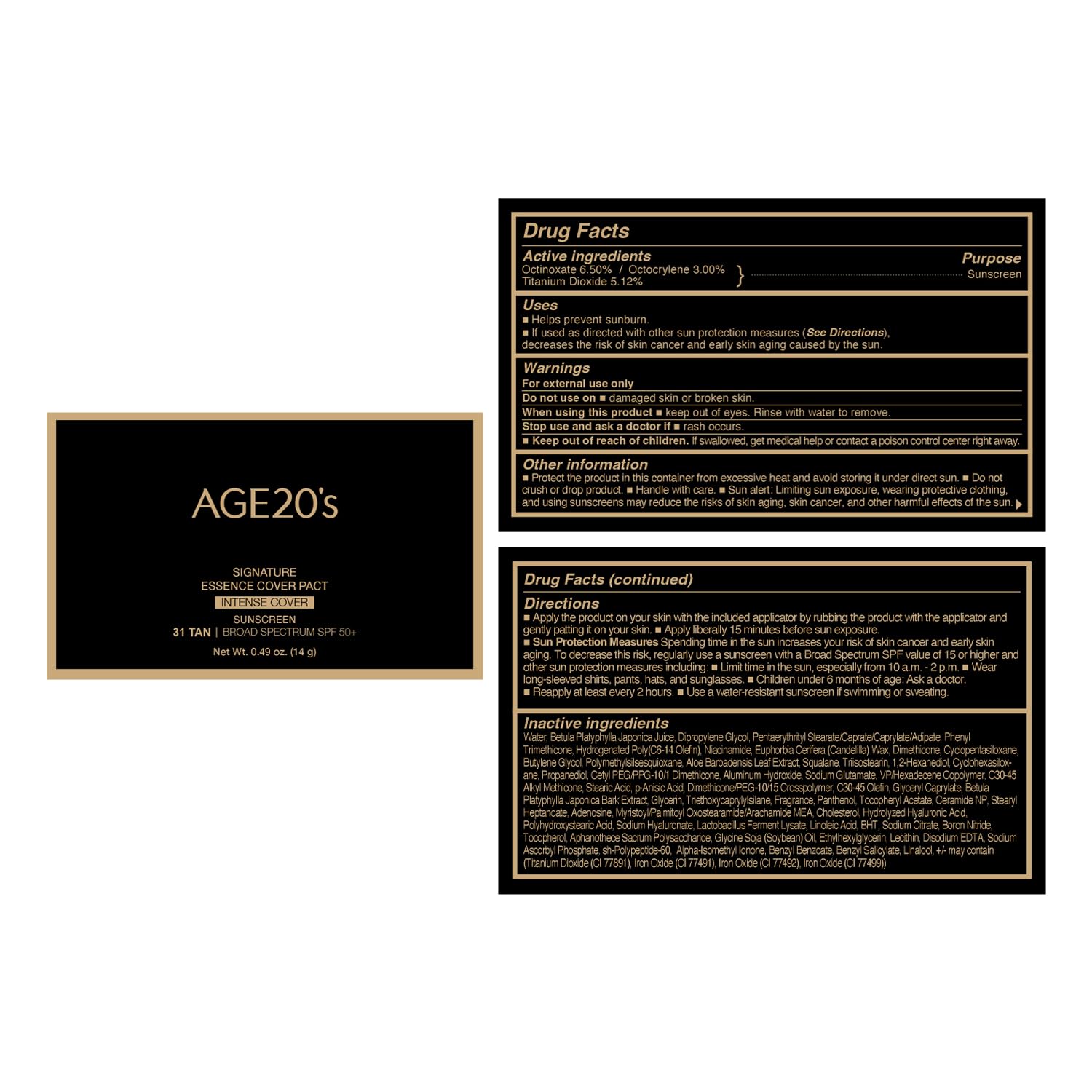 AGE 20's Signature Essence Pact SPF50 compact closeup showing sleek design.