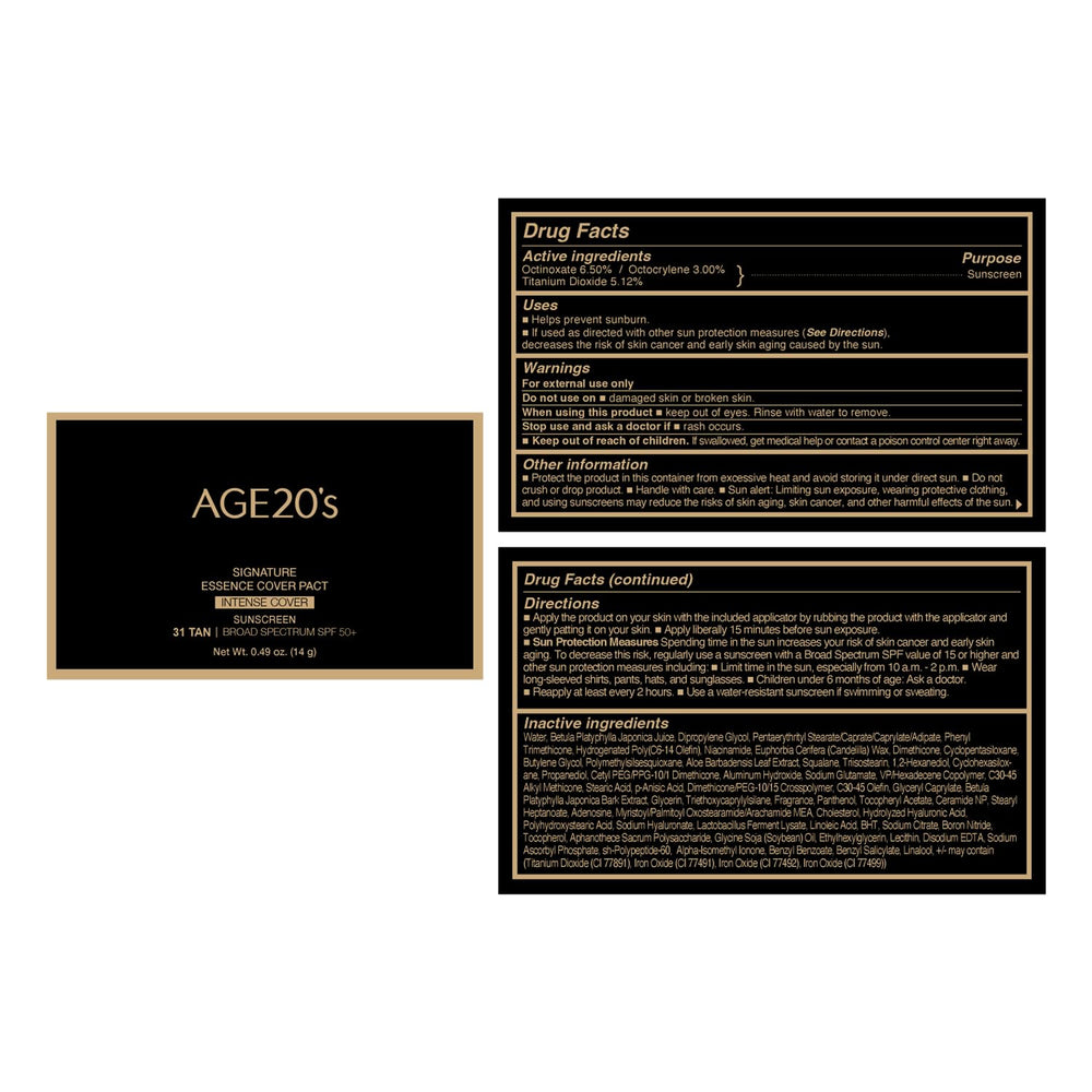 AGE 20's Signature Essence Pact SPF50 compact closeup showing sleek design.