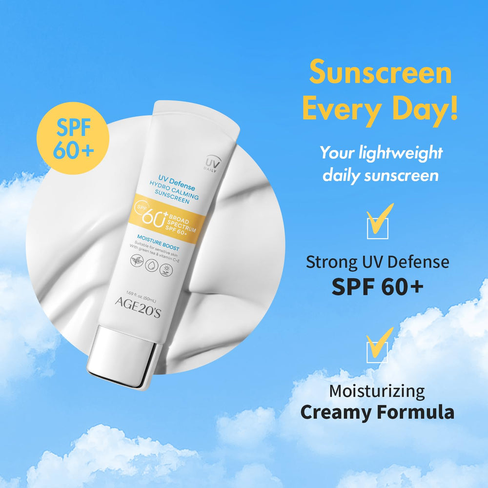 AGE20'S UV Defense Sunscreen applied on hand demonstrates lightweight blendable formula