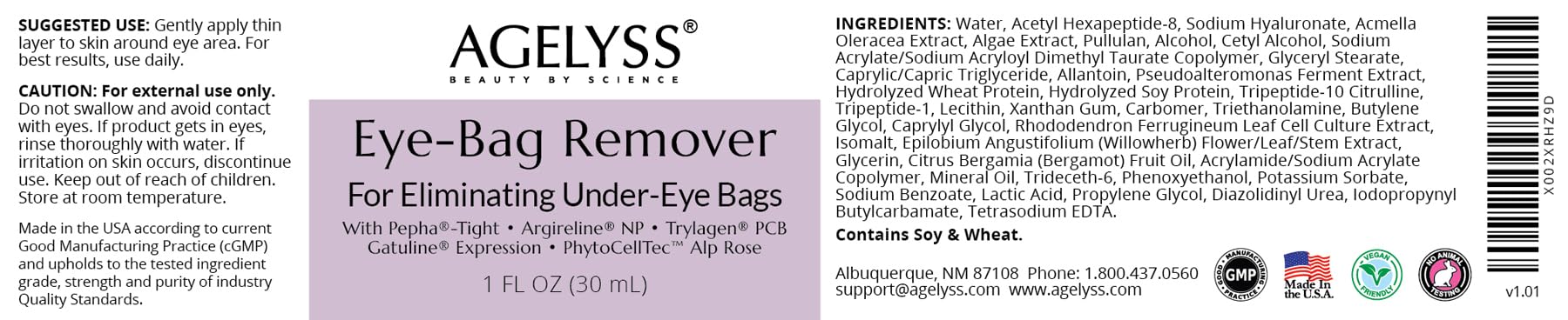 Close-up of Agelyss Eye-Bag Cream texture highlighting rich formula.