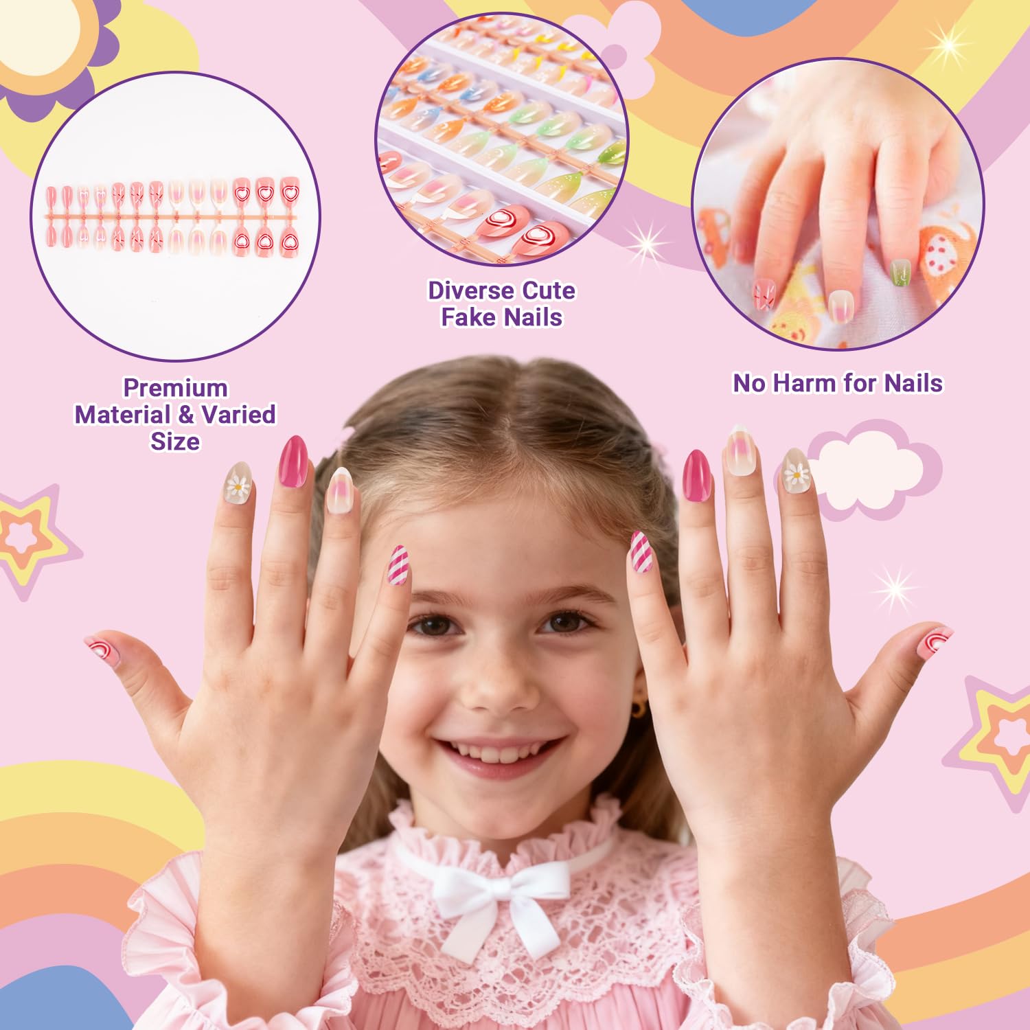 AGGKKY nails styles display highlights four cute patterns for dress up.