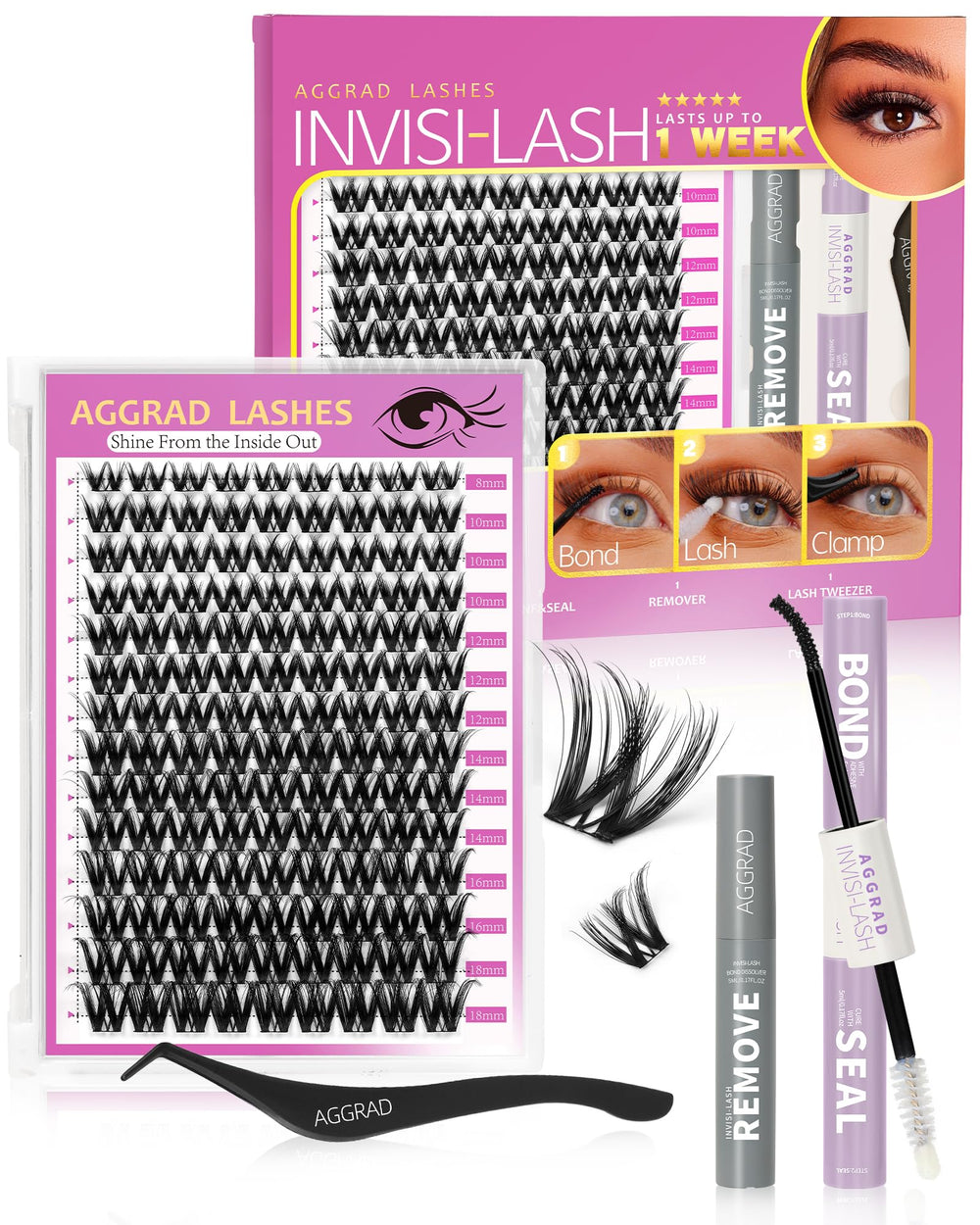 AGGRAD Flora Lash Clusters Kit packaging for easy at home lash upgrades
