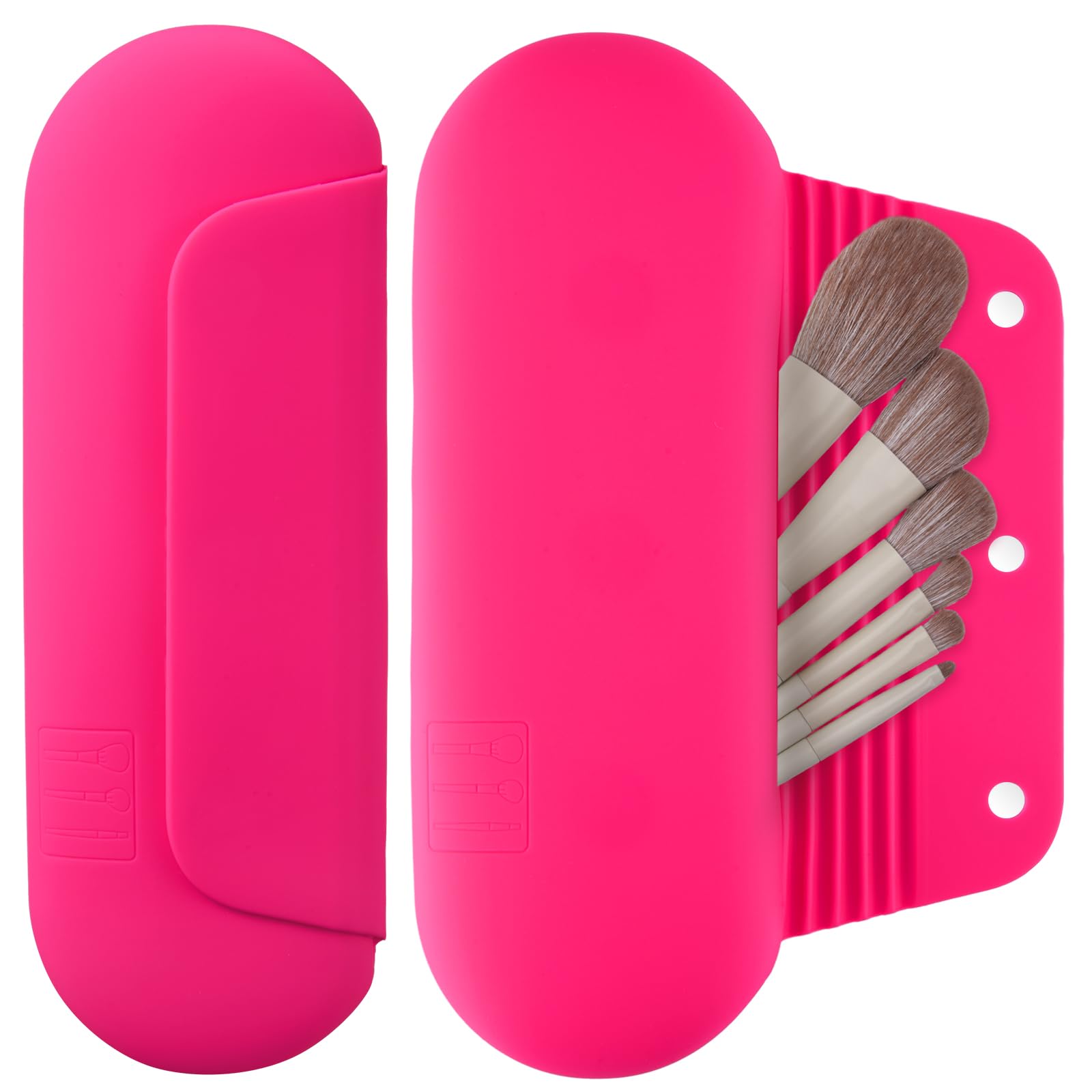 AGIKET silicone makeup brush holder in babbie pink, closed view keeps brushes secure during travel.